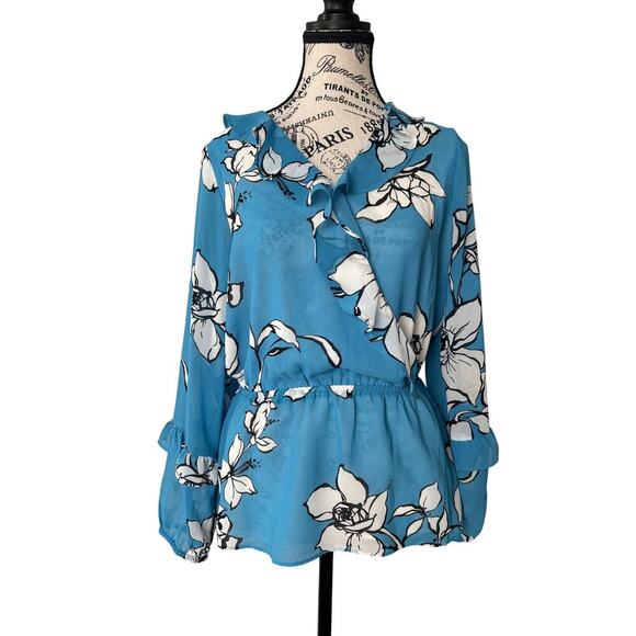 Calvin Klein Floral Chiffon Sheer Blouse - Picture 1 of 5